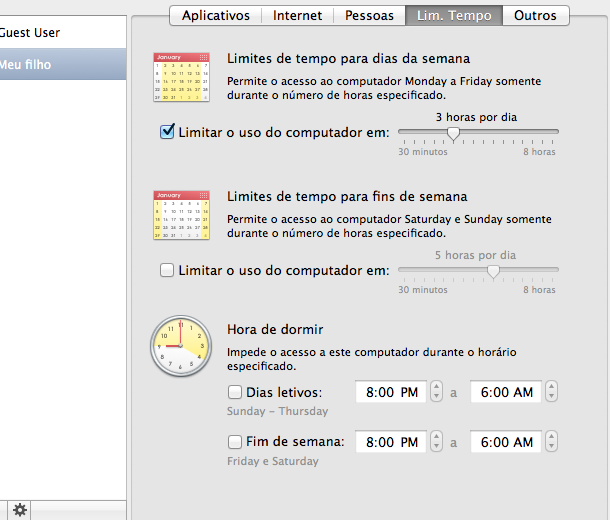 Como definir limites de tempo para uso do computador