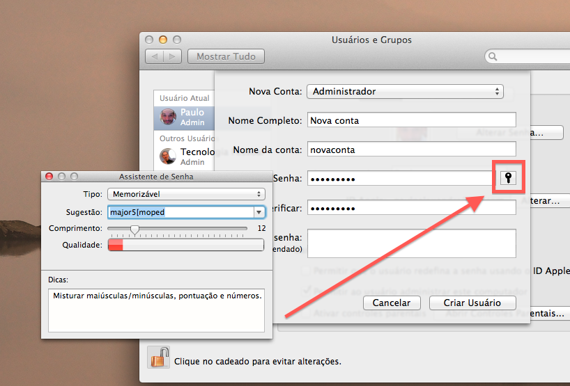 como criar uma conta de usuario no Mac