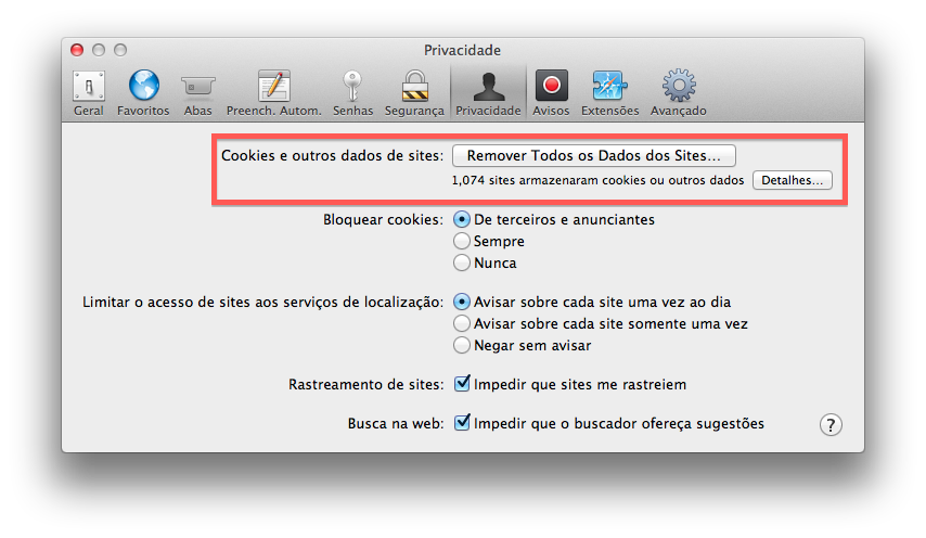 Como remover Cookies no Safari do Mac