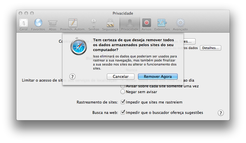 Como remover Cookies no Safari do Mac