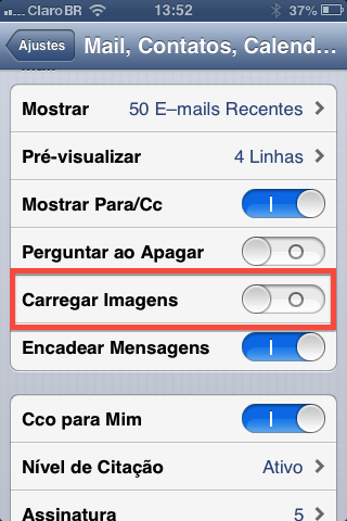 Como impedir o carregamento de imagem no Mail do iPhone