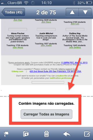 Como impedir o carregamento de imagem no Mail do iPhone