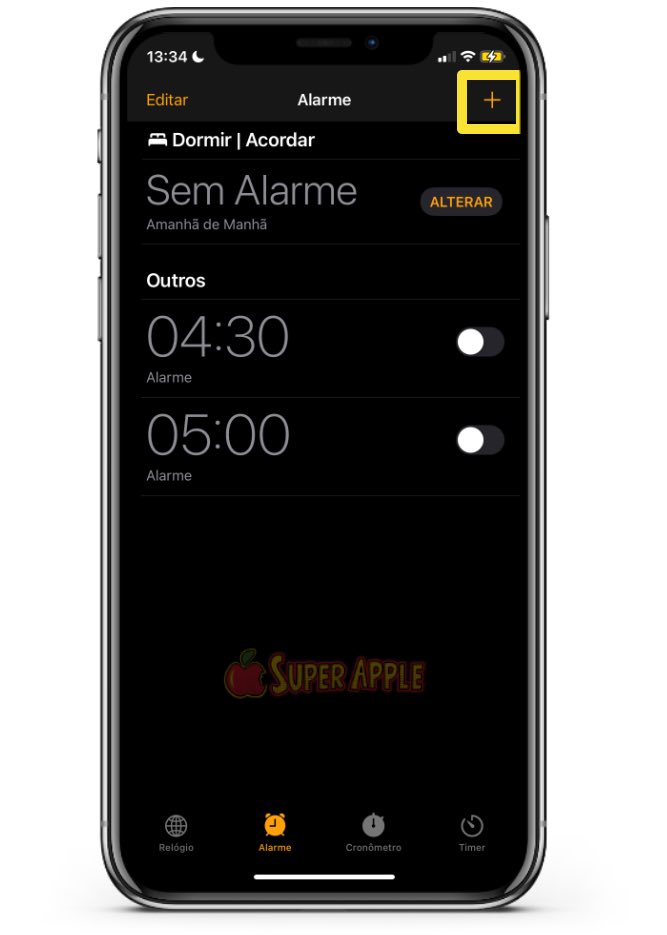 Teclado Numérico no App Alarme do iPhone