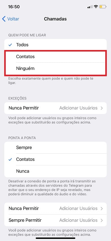 Privacidade no Telegram